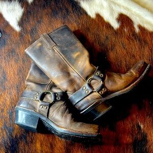 Frye belted harness moto cowboy boots